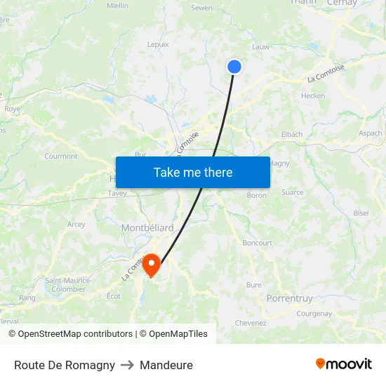 Route De Romagny to Mandeure map