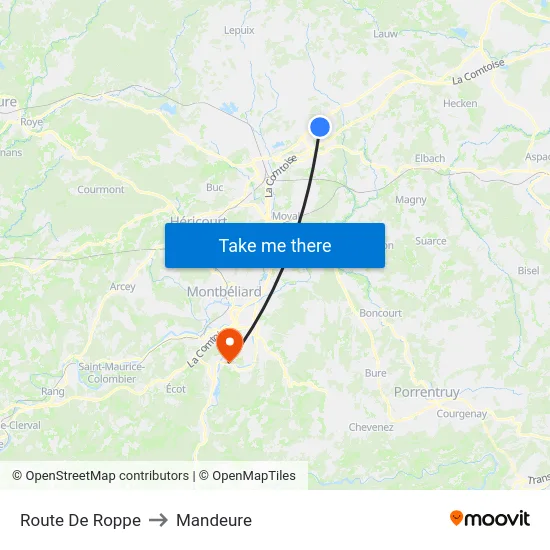 Route De Roppe to Mandeure map