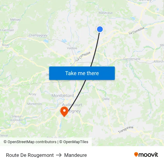 Route De Rougemont to Mandeure map