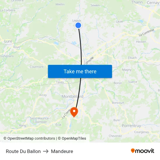 Route Du Ballon to Mandeure map