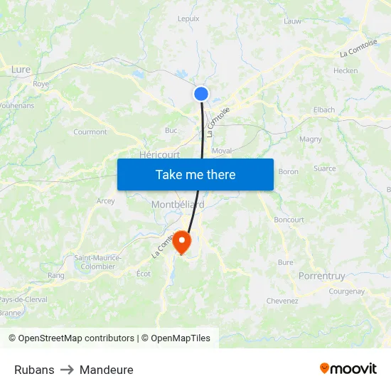 Rubans to Mandeure map