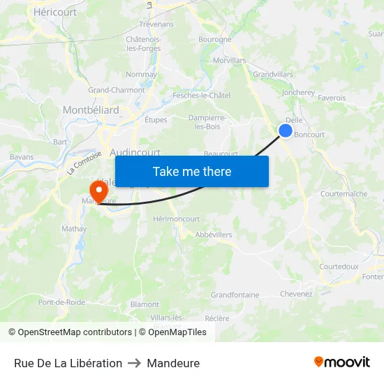 Rue De La Libération to Mandeure map