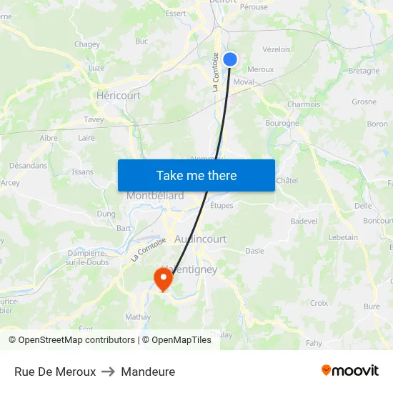 Rue De Meroux to Mandeure map