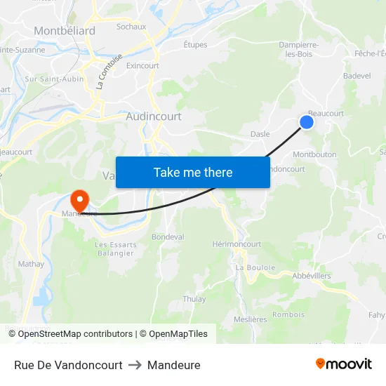 Rue De Vandoncourt to Mandeure map