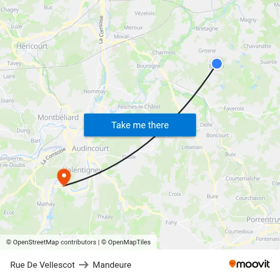 Rue De Vellescot to Mandeure map