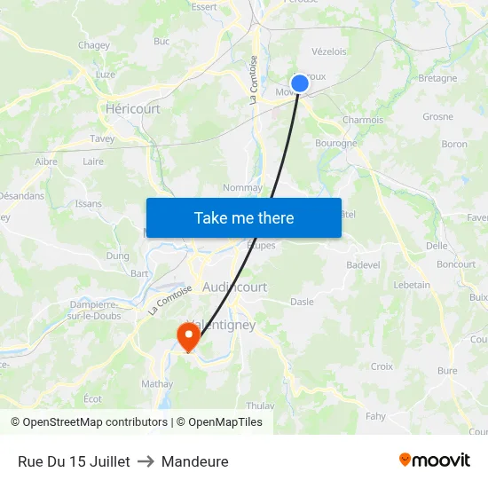 Rue Du 15 Juillet to Mandeure map