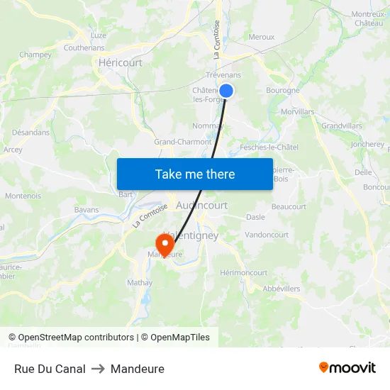 Rue Du Canal to Mandeure map