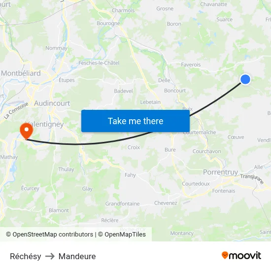 Réchésy to Mandeure map