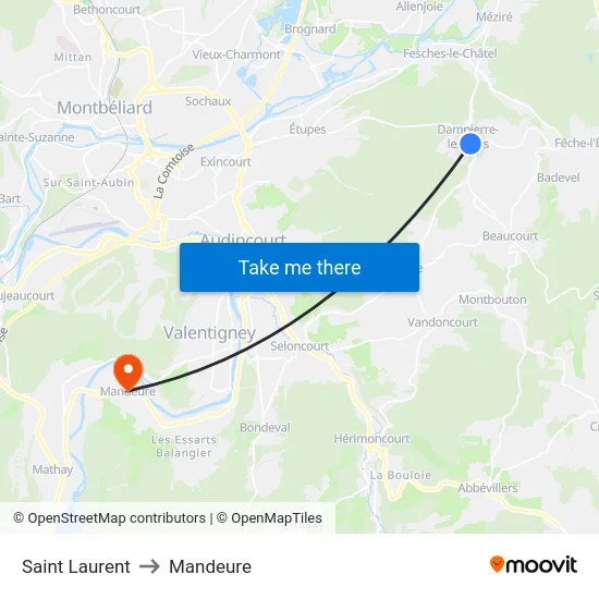 Saint Laurent to Mandeure map