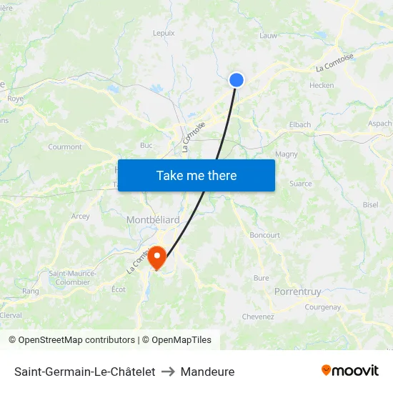 Saint-Germain-Le-Châtelet to Mandeure map