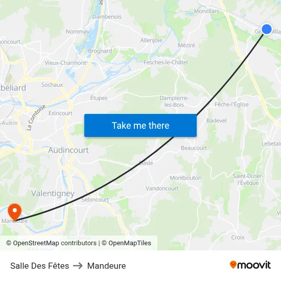 Salle Des Fêtes to Mandeure map