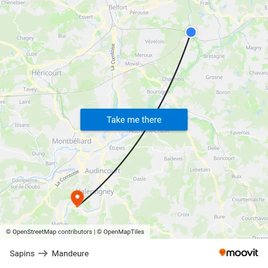 Sapins to Mandeure map
