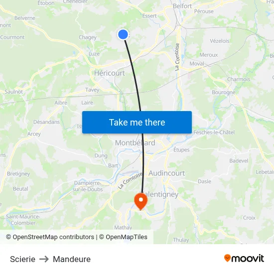 Scierie to Mandeure map