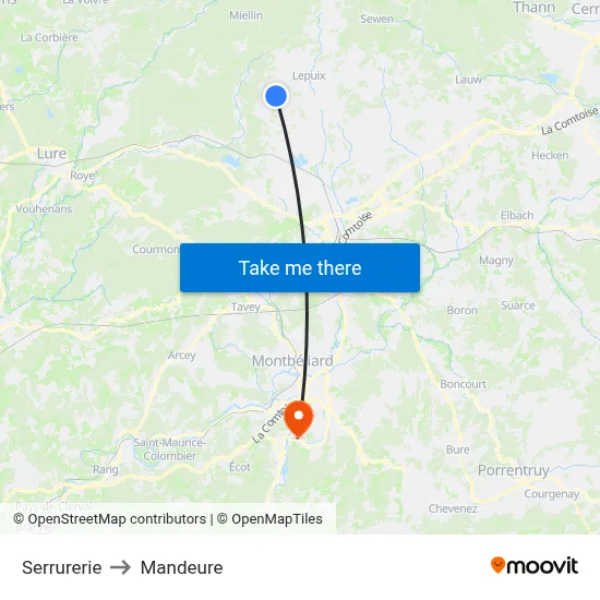 Serrurerie to Mandeure map