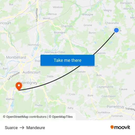 Suarce to Mandeure map