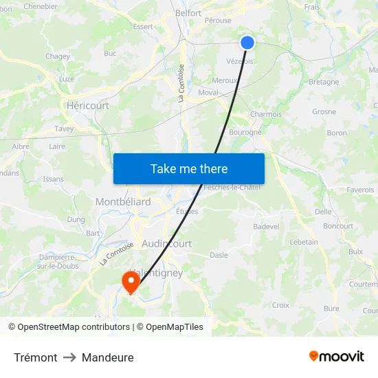 Trémont to Mandeure map