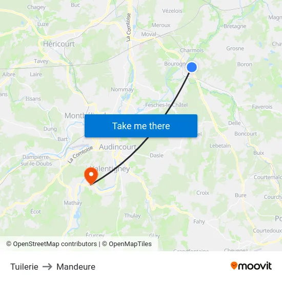 Tuilerie to Mandeure map