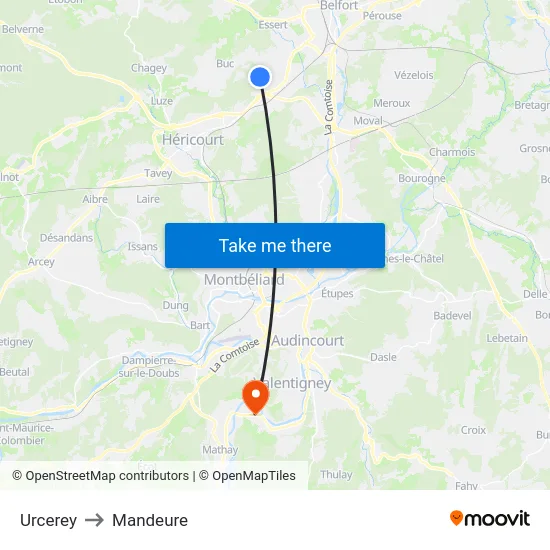 Urcerey to Mandeure map