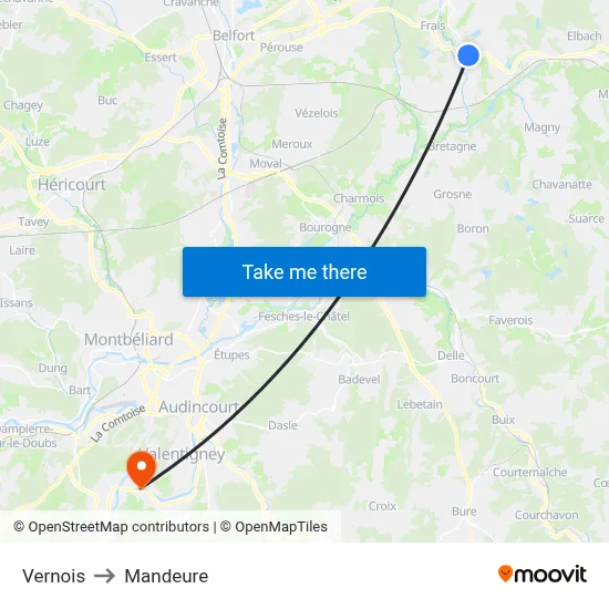 Vernois to Mandeure map
