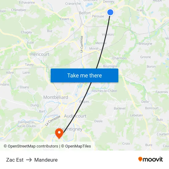 Zac Est to Mandeure map
