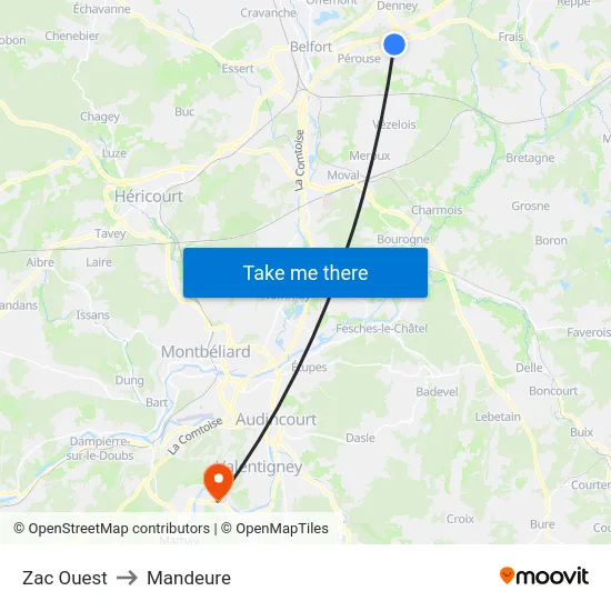 Zac Ouest to Mandeure map