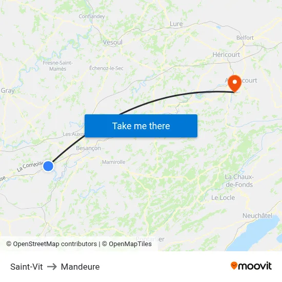 Saint-Vit to Mandeure map