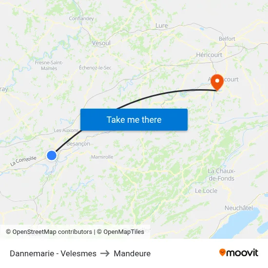 Dannemarie - Velesmes to Mandeure map