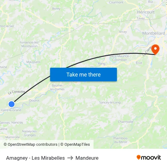 Amagney - Les Mirabelles to Mandeure map