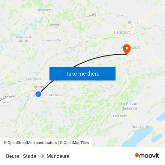 Beure - Stade to Mandeure map