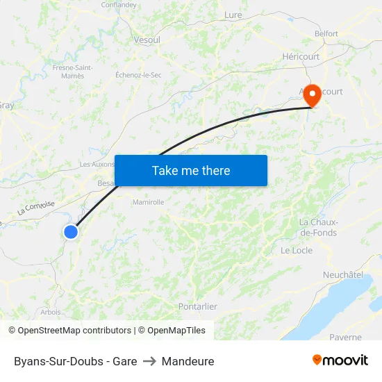 Byans-Sur-Doubs - Gare to Mandeure map
