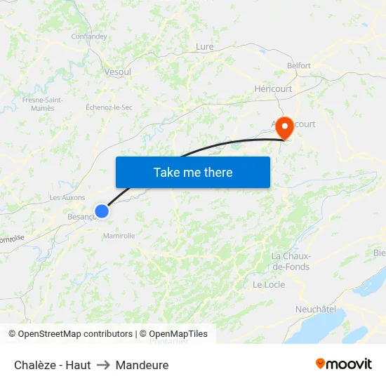 Chalèze - Haut to Mandeure map