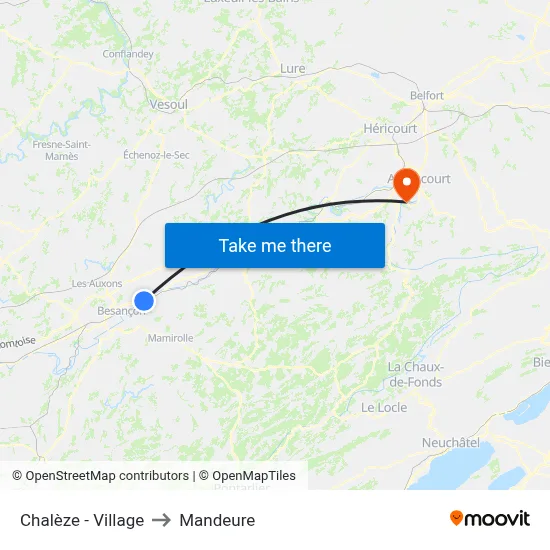 Chalèze - Village to Mandeure map