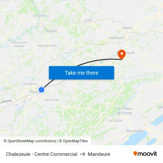 Chalezeule - Centre Commercial to Mandeure map