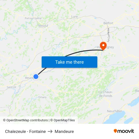 Chalezeule - Fontaine to Mandeure map
