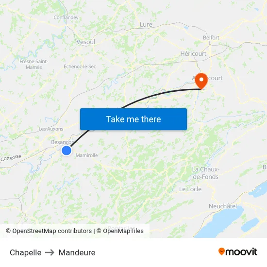 Chapelle to Mandeure map
