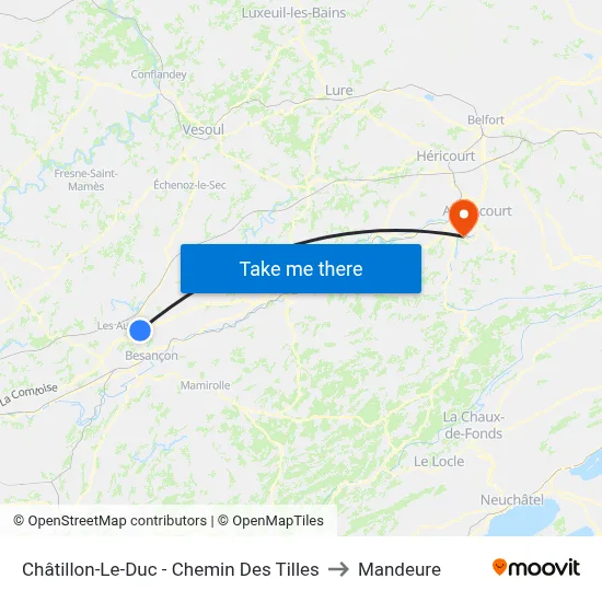Châtillon-Le-Duc - Chemin Des Tilles to Mandeure map