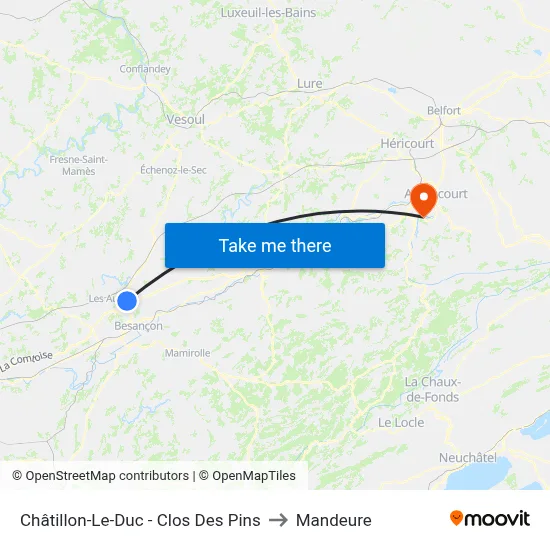 Châtillon-Le-Duc - Clos Des Pins to Mandeure map