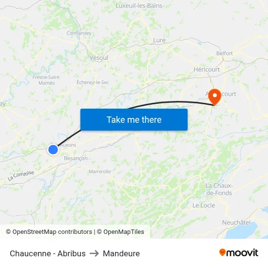 Chaucenne - Abribus to Mandeure map