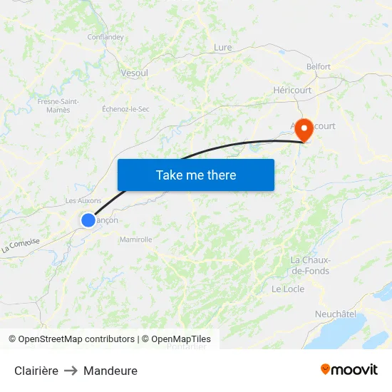 Clairière to Mandeure map