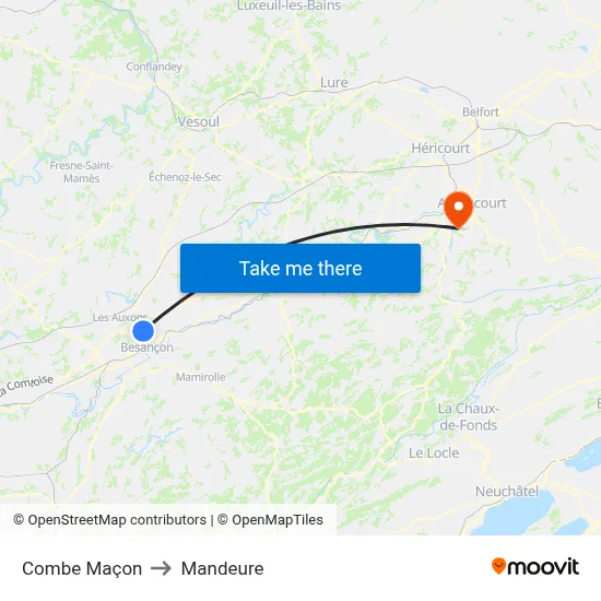 Combe Maçon to Mandeure map