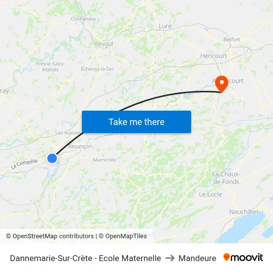 Dannemarie-Sur-Crète - Ecole Maternelle to Mandeure map