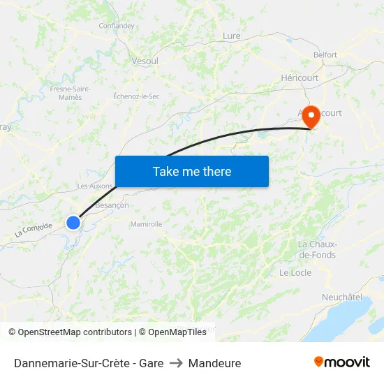 Dannemarie-Sur-Crète - Gare to Mandeure map