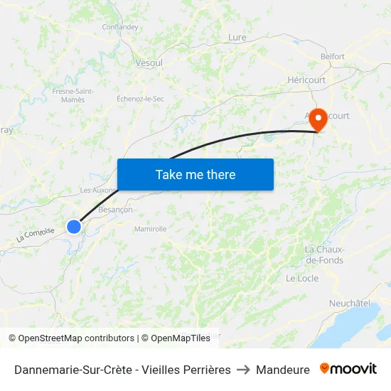 Dannemarie-Sur-Crète - Vieilles Perrières to Mandeure map