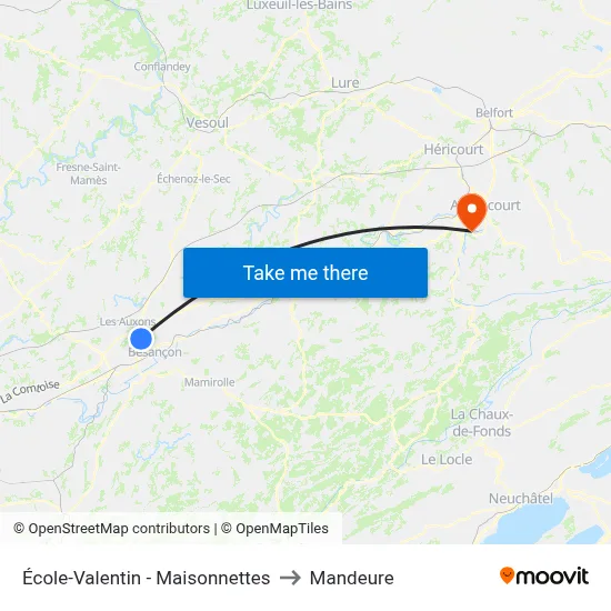 École-Valentin - Maisonnettes to Mandeure map