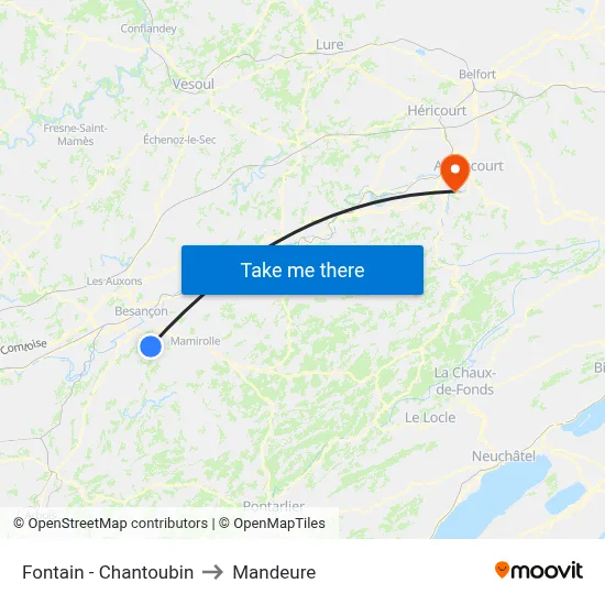 Fontain - Chantoubin to Mandeure map