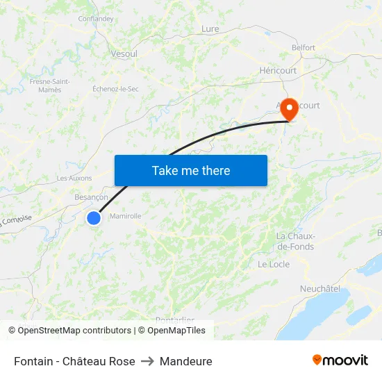 Fontain - Château Rose to Mandeure map