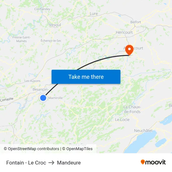 Fontain - Le Croc to Mandeure map