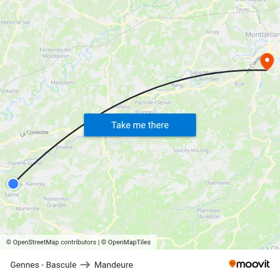 Gennes - Bascule to Mandeure map