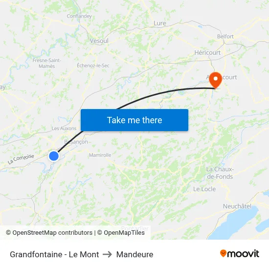 Grandfontaine - Le Mont to Mandeure map