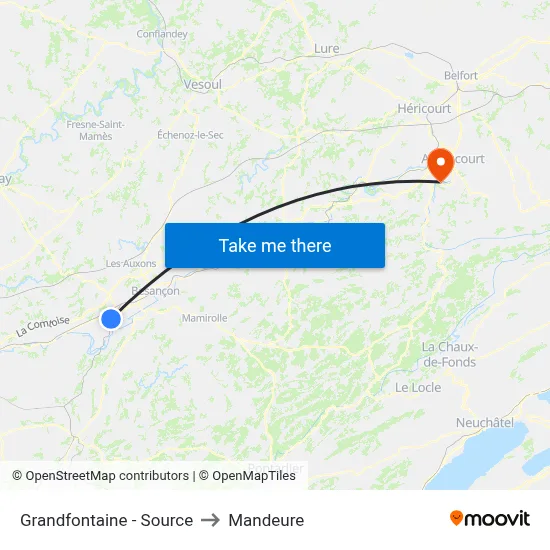 Grandfontaine - Source to Mandeure map